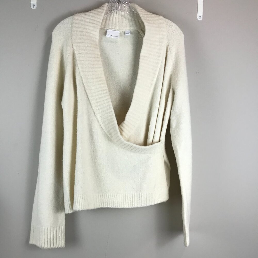By Anthropologie White Sweater, Faux wrap Size L